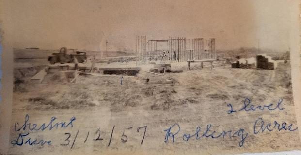Aerial view of the Chestnut Drive subdivision, dated 3/12/57