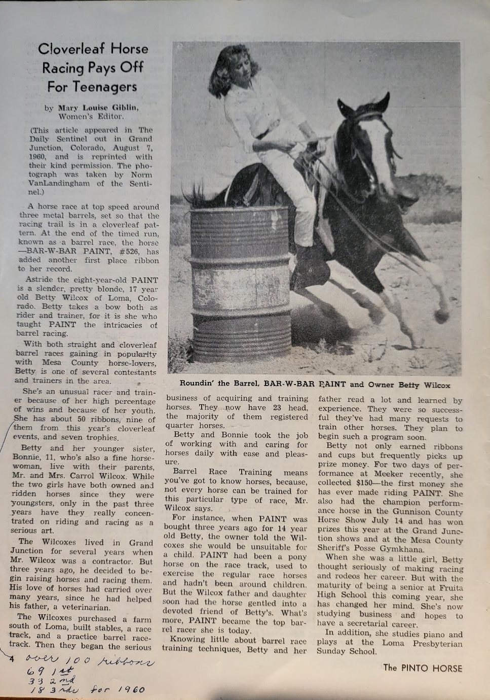 Newspaper article: Cloverleaf Horse Racing Pays Off For Teenagers