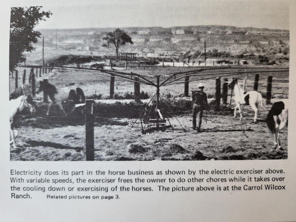 Newspaper photo of the electric horse walker Carrol made