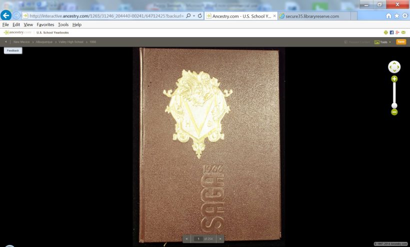 The 1966 SAGA yearbook cover, gilt-blocked with a crest and large letter V