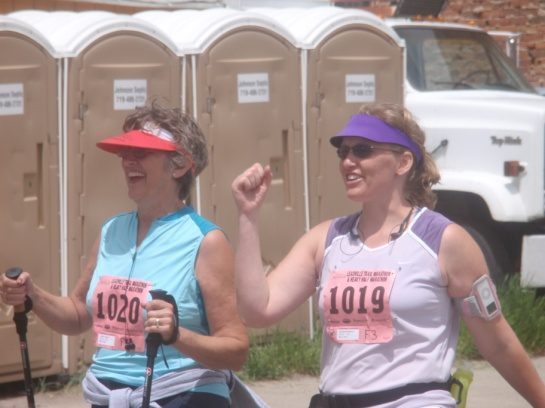 Bonny and daughter Barbara in race bibs at Telluride