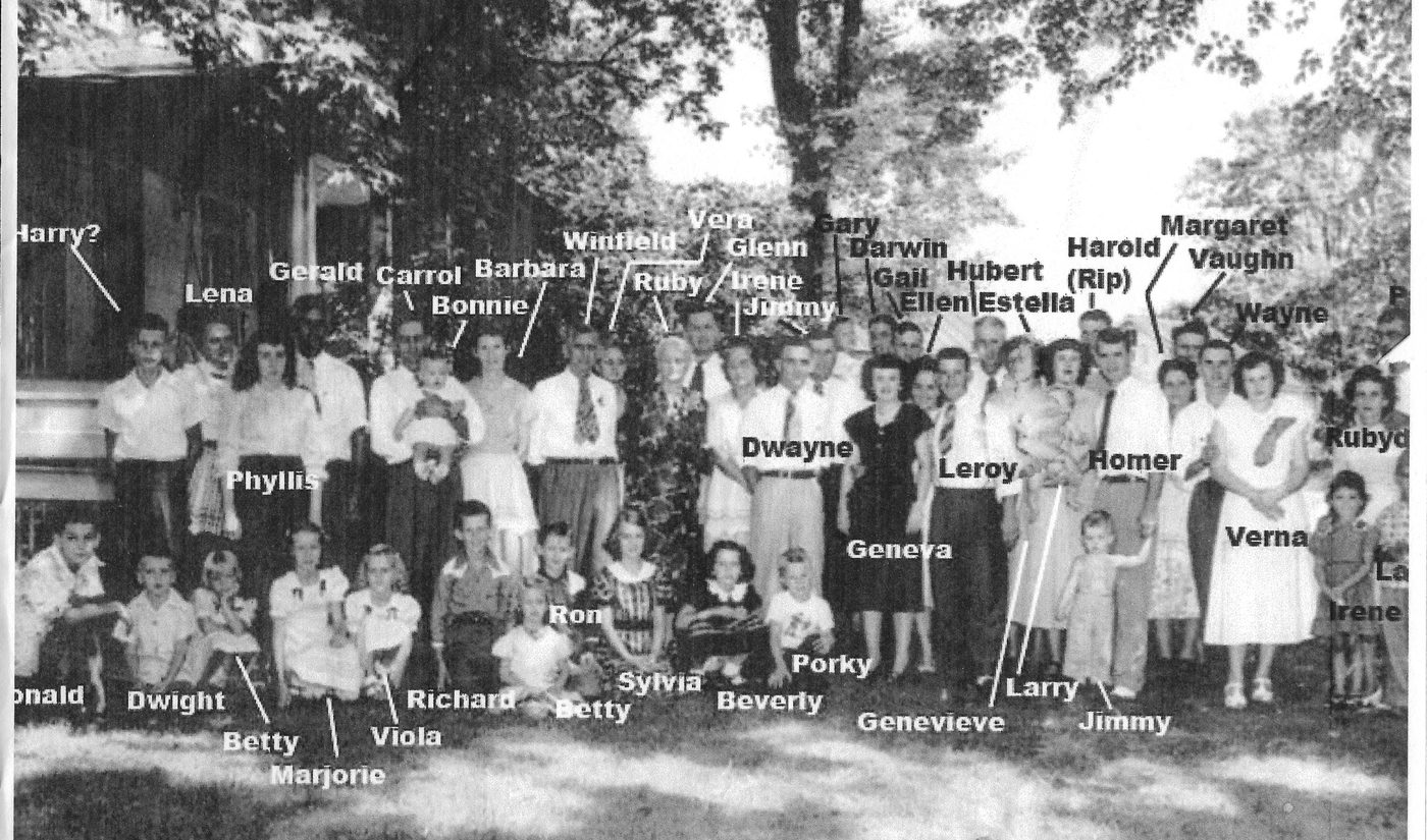 The labeled group photograph filed as: Wilcox Winfield Ruby 50th Anniversary Aug 1949