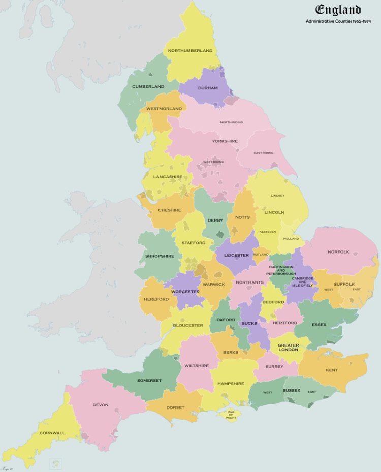 Map of the counties of England