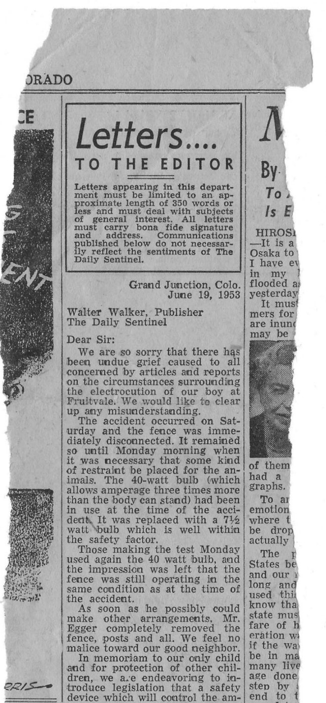 The Letters to the Editor clipping, June 19, 1953