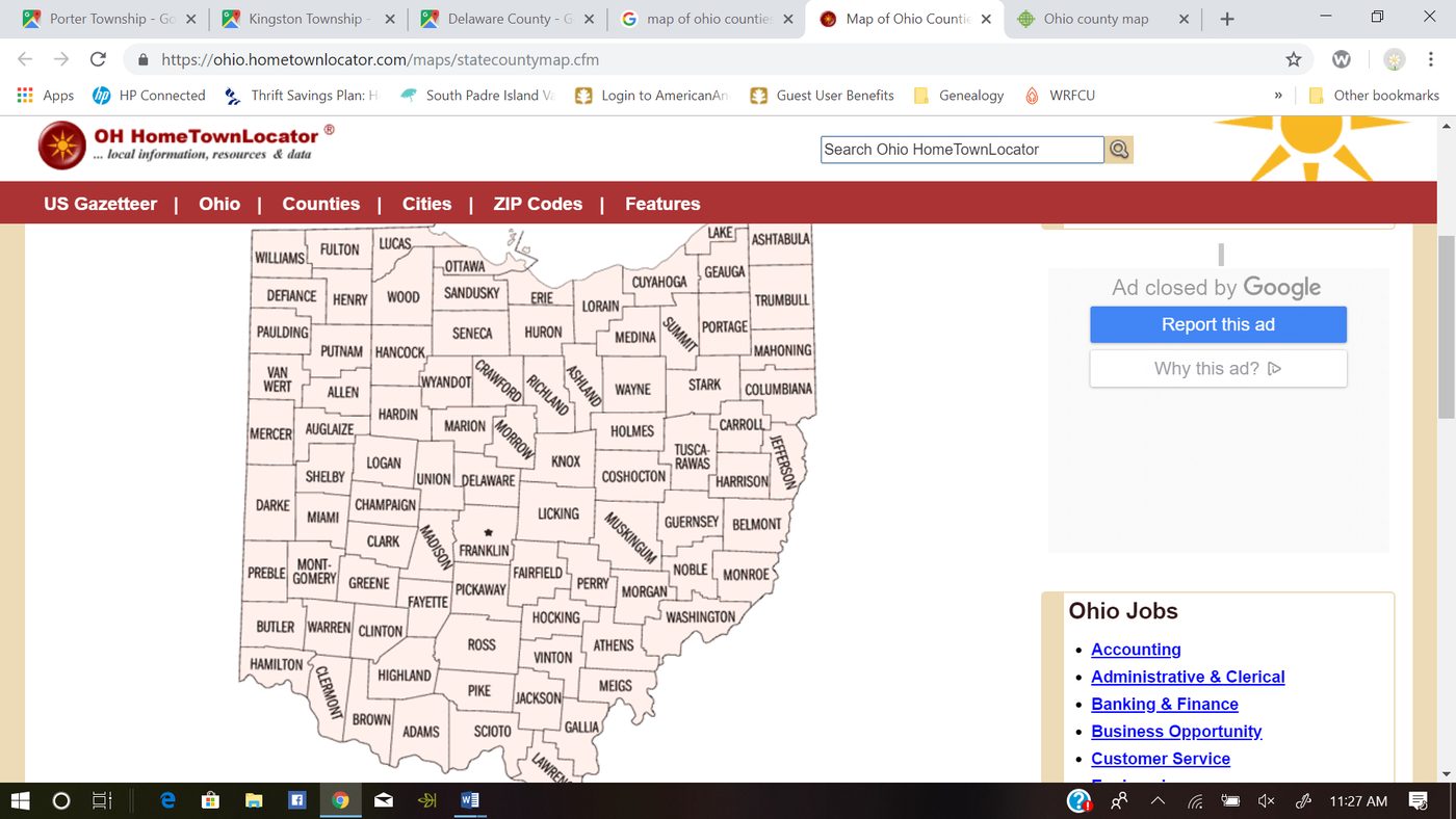 Ohio HomeTownLocator county map, screenshot