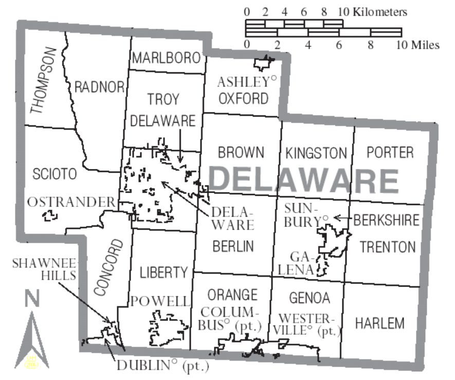 Map of the townships of Delaware County, Ohio