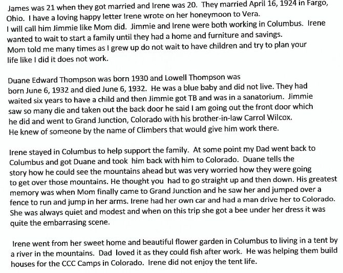 Sylvia's typed memories of her parents, page one