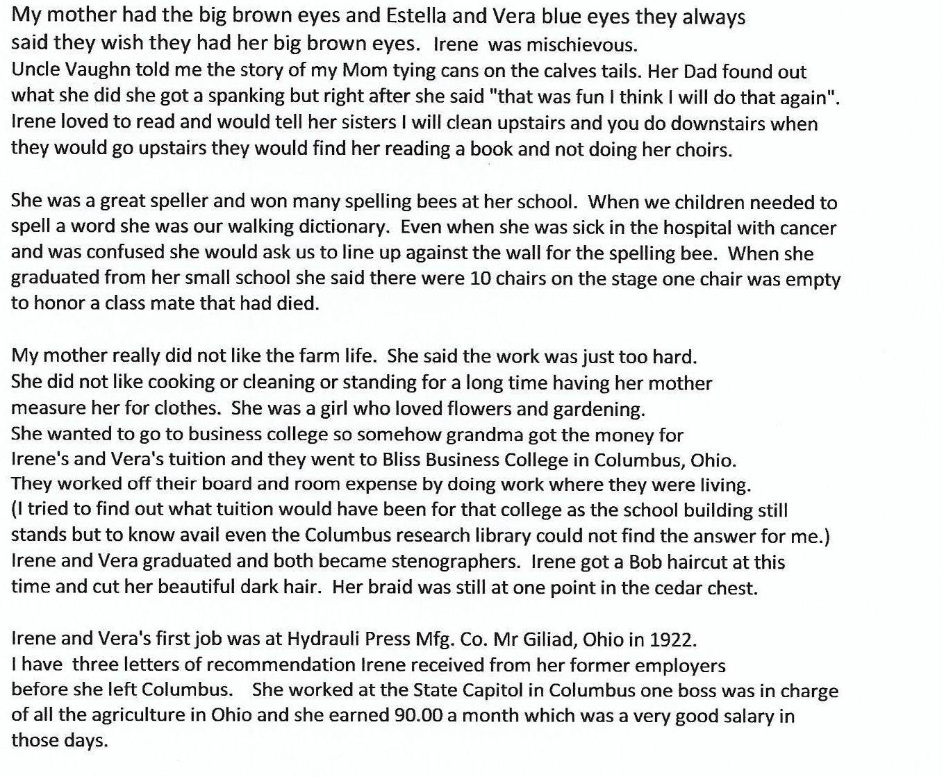 Sylvia's typed memories of her parents, page two