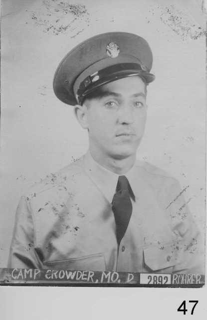 Darwin Wilcox in uniform, Camp Crowder, Missouri